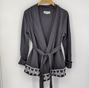 Anthropologie Black Belted Open Front Sweater